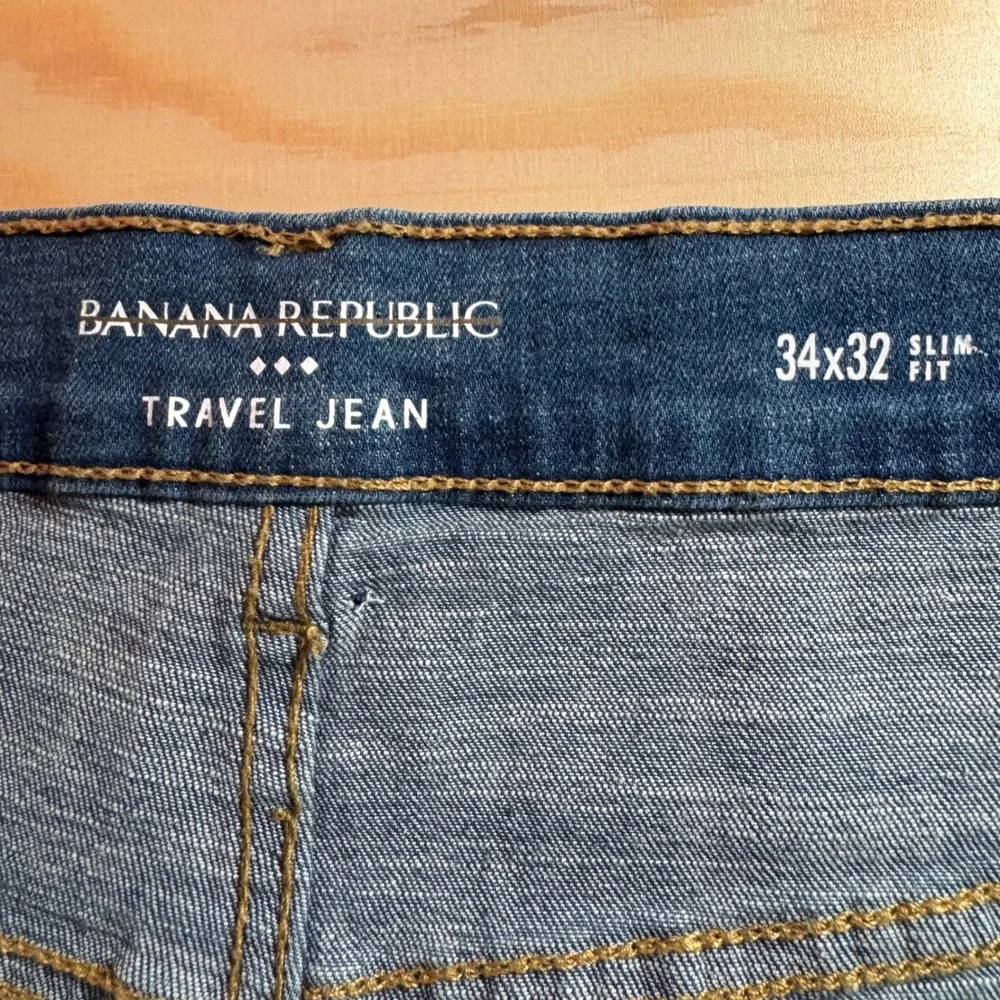 Banana Republic Mens Travel Jean 34x32 Slim Fit Fade Blue Denim Washwell Stretch